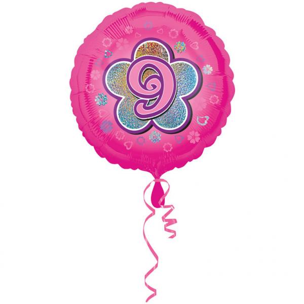 Amscan Folienballon 9 Folienballon Rosa Blumen mit Zahl