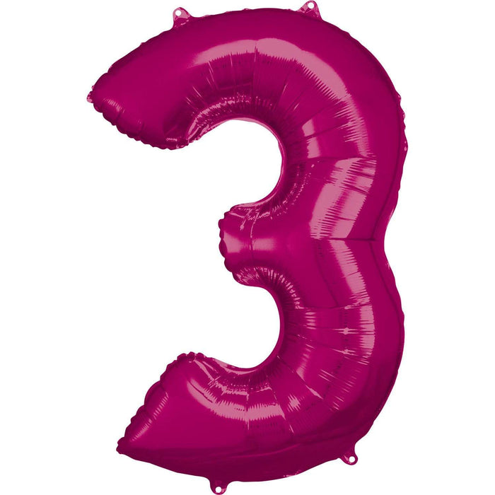 Amscan Folienballon 3 / 53 x 88 cm Folienballon Zahlen 0 bis 9 Pink