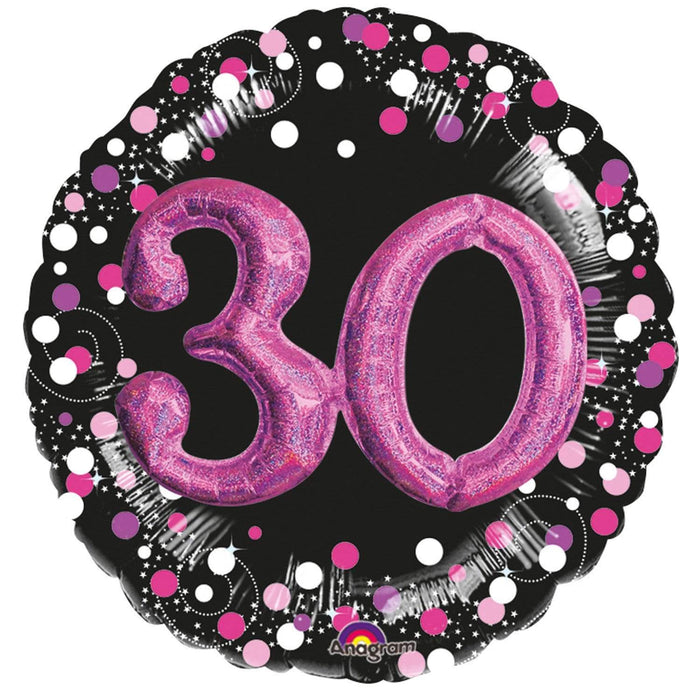 Amscan Folienballon 30 Folienballon Multi 3 D Zahlen Pink - Schwarz