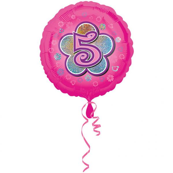 Amscan Folienballon 5 Folienballon Rosa Blumen mit Zahl