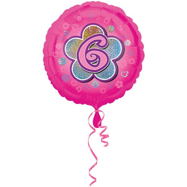 Amscan Folienballon 6 Folienballon Rosa Blumen mit Zahl