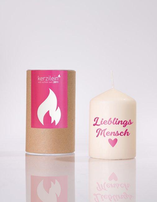 Kerzilein Kerzen Kerze Flämmchen Stumpenkerze Klein "Lieblingsmensch" Pink 8 x 6 cm