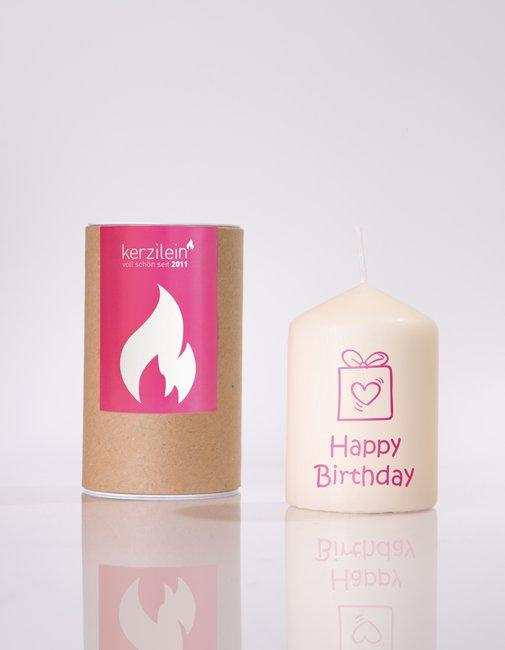 Kerzilein Kerzen Kerze Motiv "Happy Birthday Paket" Flämmchen Pink Klein 8 x 6 cm